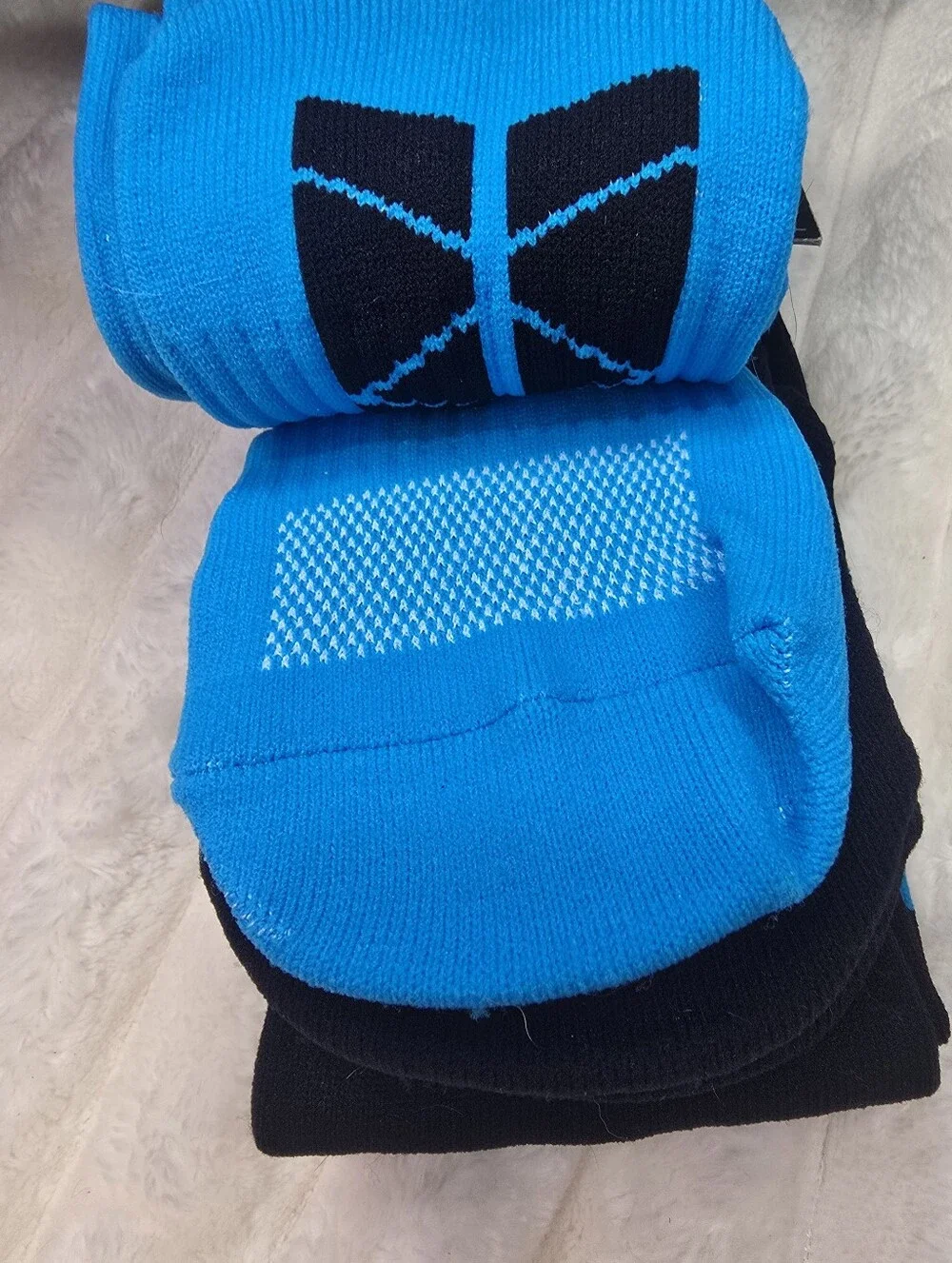 New Puma ProCat Youth Soccer Crew Socks - Black & Blue (2-Pack) Size 11-13